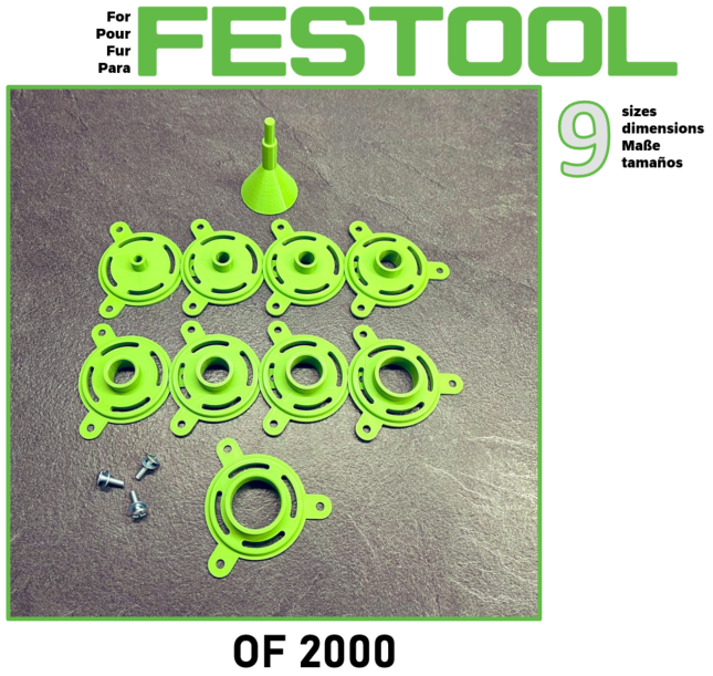 Pour défonceuse Festool OF 2000 E/1 - 9 bagues de copiage + cône