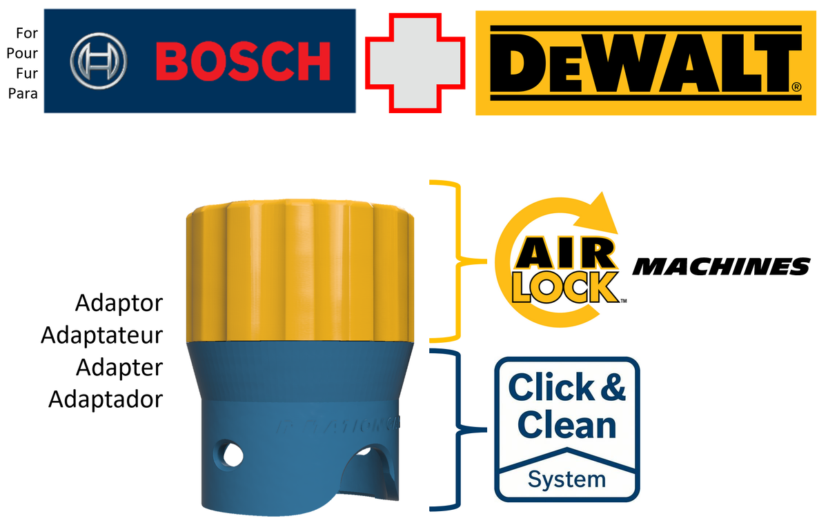Adaptateur de raccordement pour aspirateur Bosch Click & Clean vers machines DeWalt Airlock