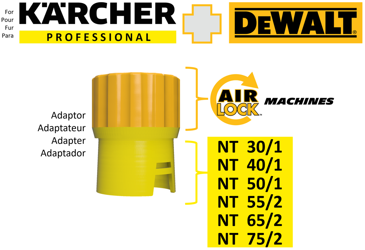 Adaptateur de raccordement pour aspirateur Kärcher NT vers machines DeWalt Airlock