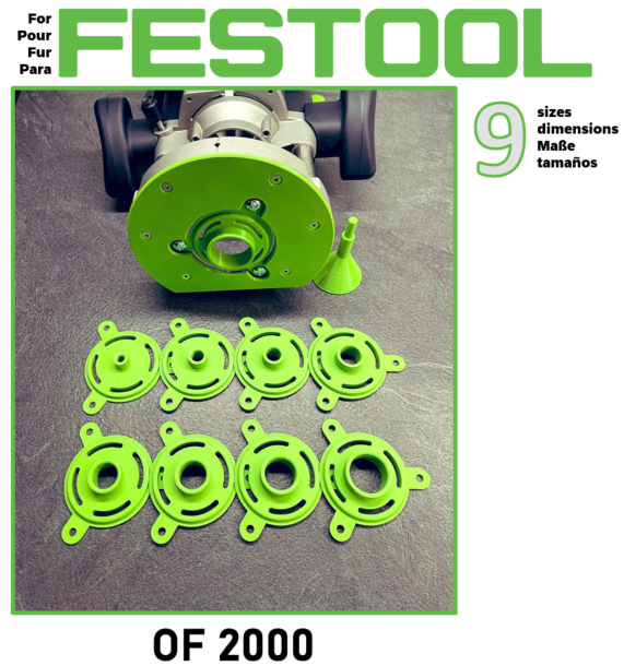 Pour défonceuse Festool OF 2000 E/1 - 9 bagues de copiage + cône