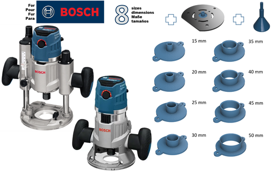 Pour défonceuse Bosch GOF 1600 CE - 8 bagues de copiage + plaque + cône de centrage