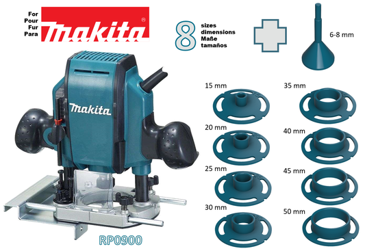 Pour défonceuse Makita RP0900 - 8 bagues de copiage + cône de centrage