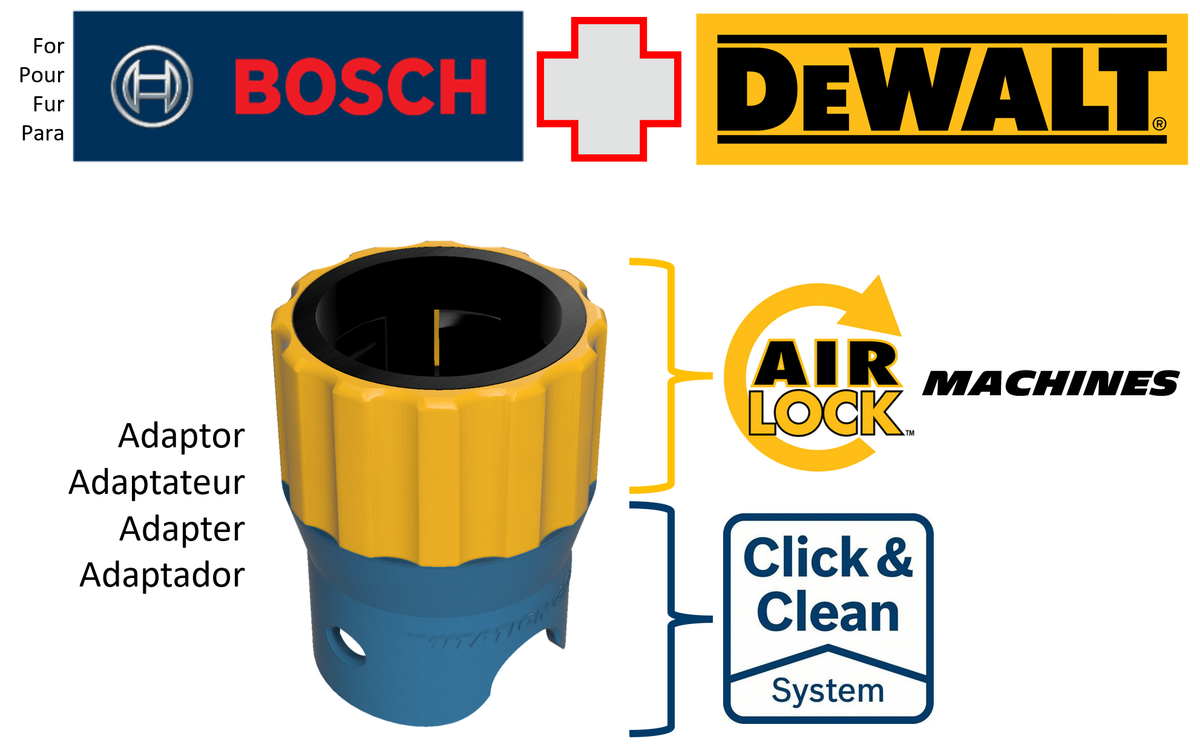 Adaptateur de raccordement pour aspirateur Bosch Click & Clean vers machines DeWalt Airlock